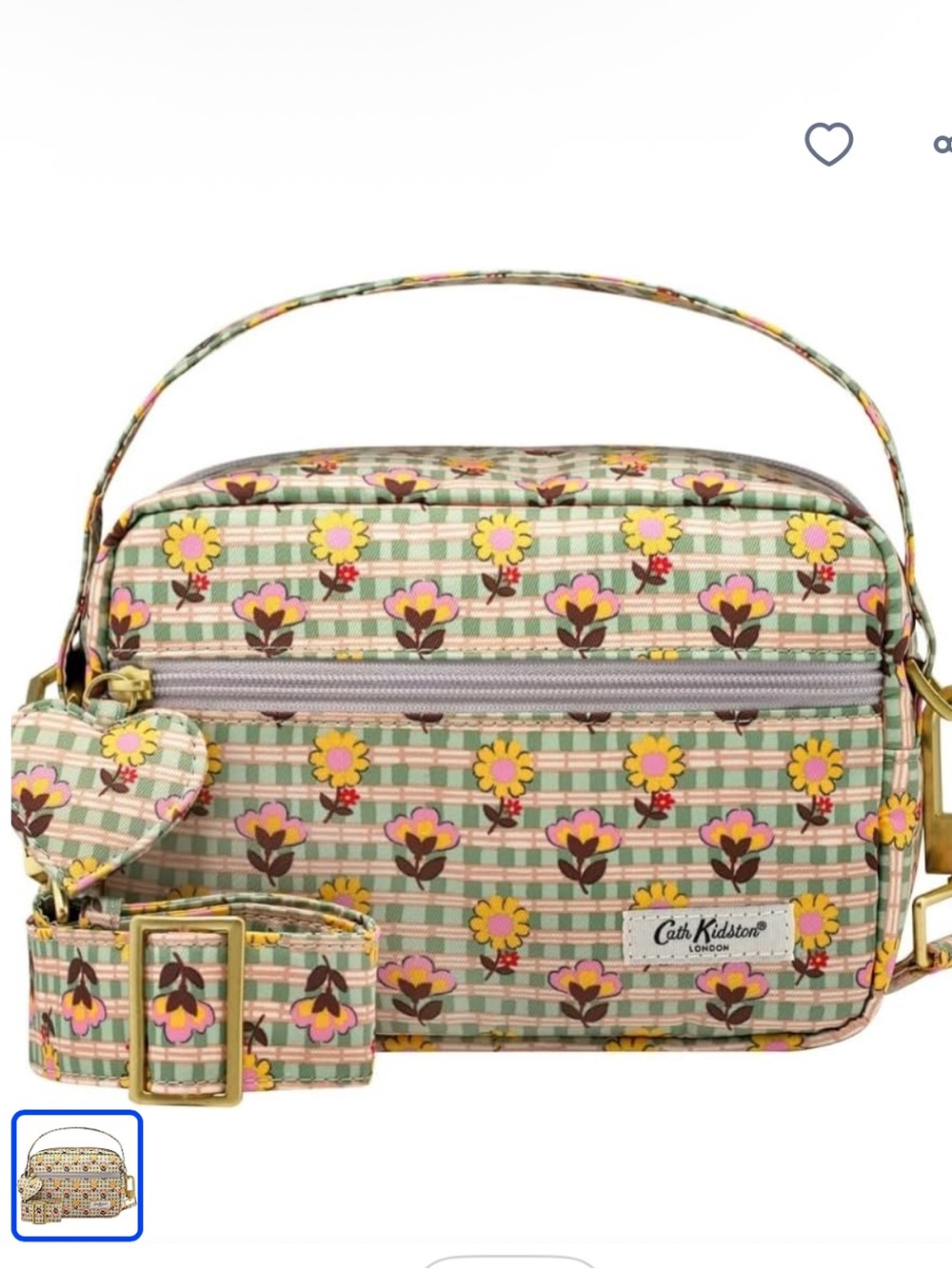 Cath Kidston Floral Print Crossbody Bag, Green Check Pattern, 23 x 13 x 8